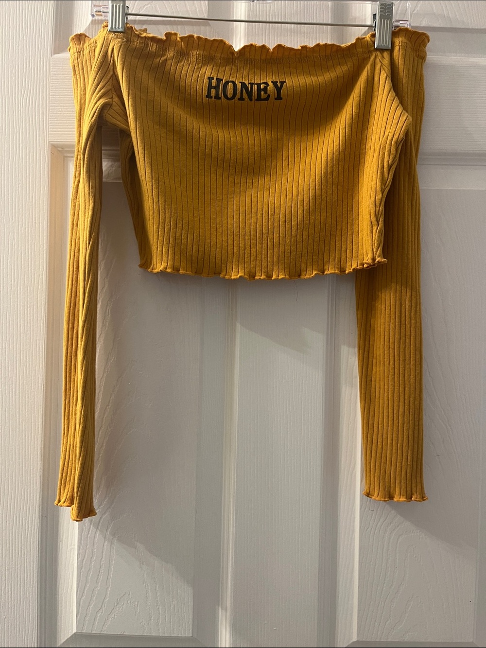 Cropped Off the Shoulder “HONEY” Shirt